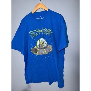 Rick and‎ Morty Adult Swim UFO Graphic T Shirt Blue 2X